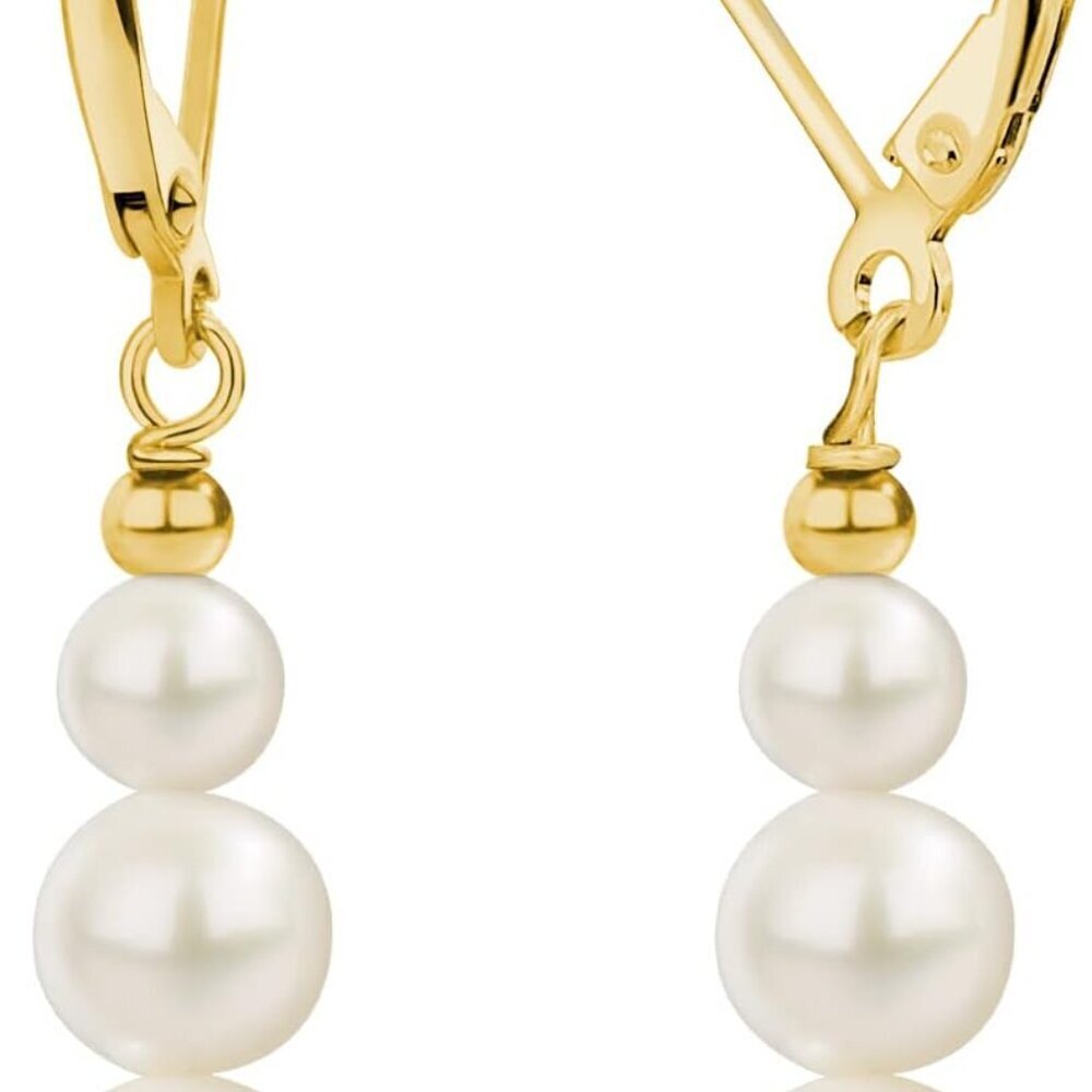 Sterling Silver Pearl Drop Earrings 4-8mm Dangle Leverback Jewelry for Women